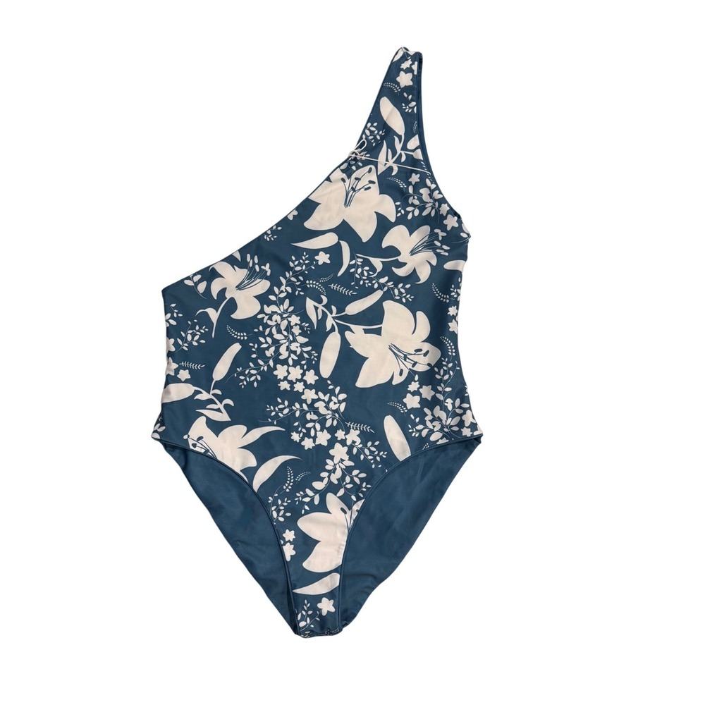 Baiia Teal Floral One Shoulder Reversible‎ Swimsuit US 12 AU 16 NWT